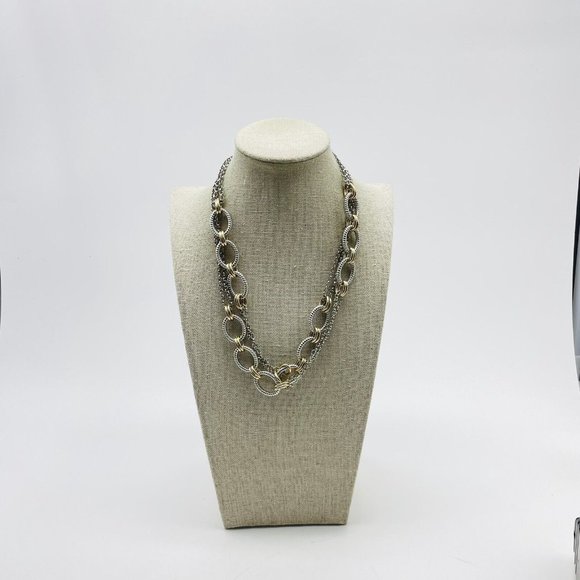 Oval Link and Chain Necklace Mixed Metal Tones Gold Silver Classic Career LARP - Picture 5 of 7